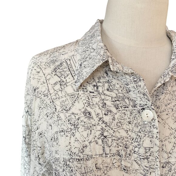 Colours by Alexander Julian Silk All Over Print Blouse French Map Artsy Travel-8 - Picture 5 of 15